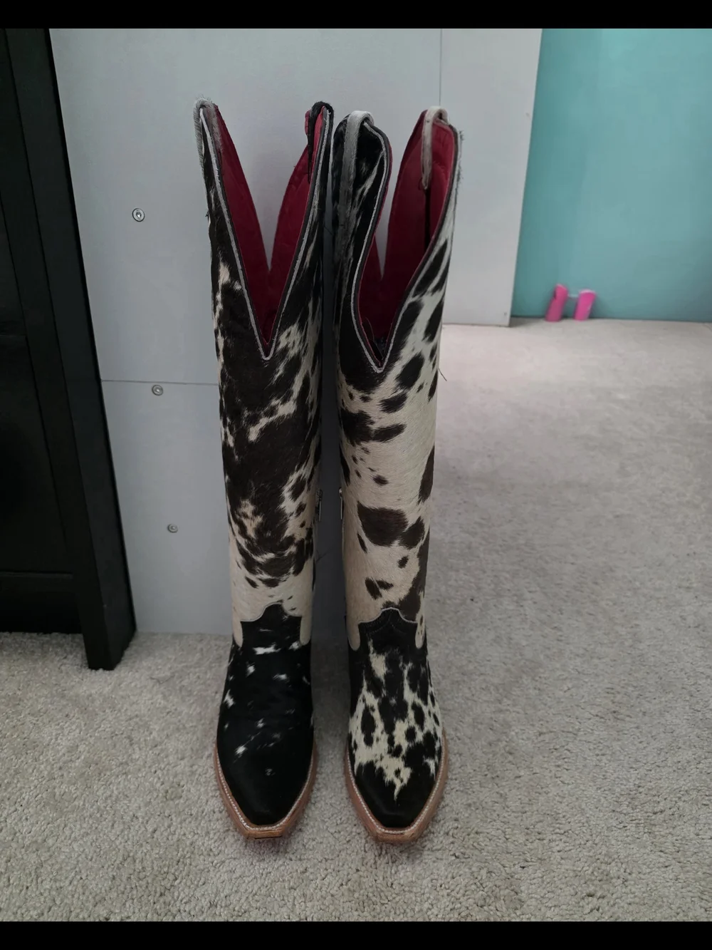 Rock'em Cowhide Tall Boots in Brown & White with Red Interior WIDE CALF